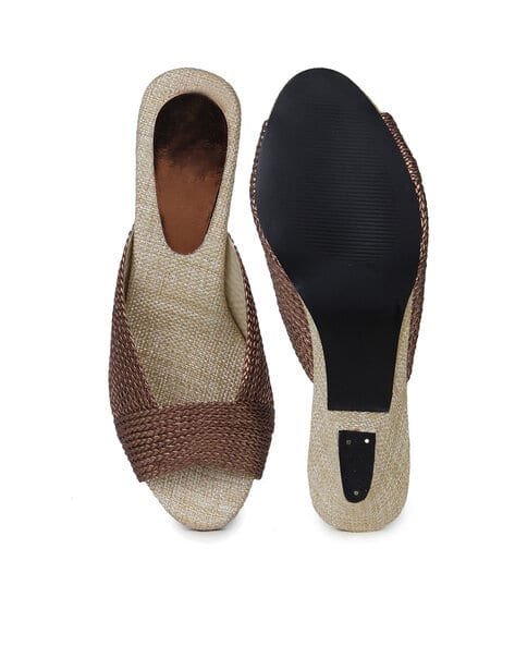 Basket-Weave Peep-Toe Block Heeled Sandals (Image - 1)