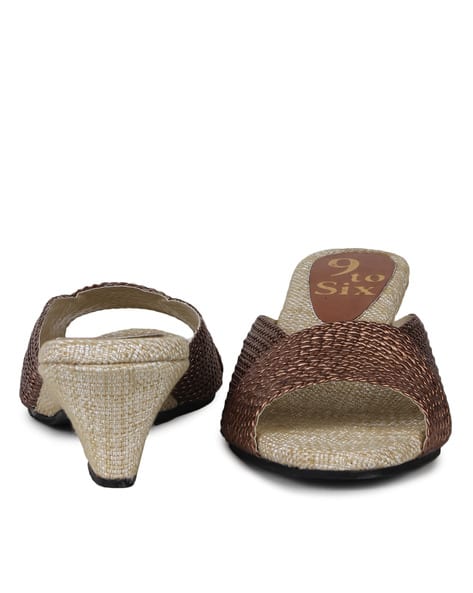 Basket-Weave Peep-Toe Block Heeled Sandals (Image - 2)