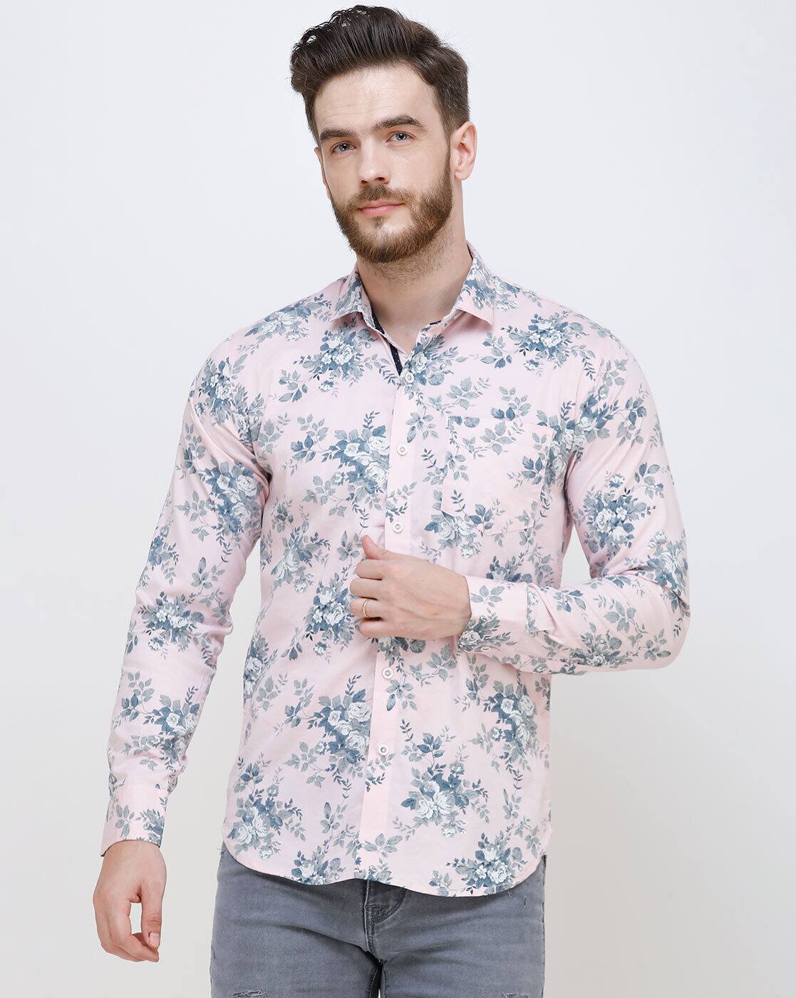 pink shirt grey jeans