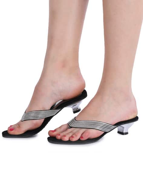 Striped Thong-Strap Kitten Heeled Sandals (Image - 2)