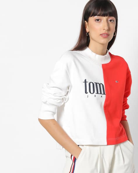 Colourblock Cropped Crew-Neck Sweatshirt