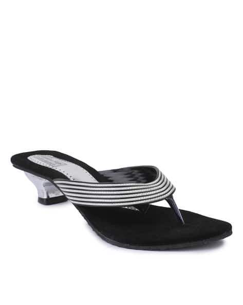 Striped Thong-Strap Kitten Heeled Sandals (Image - 3)