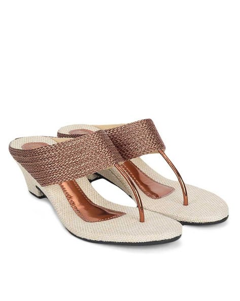 Basket-Weave T-strap Block Heeled Sandals (Image - 3)