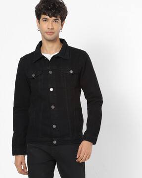 all black and denim jacket
