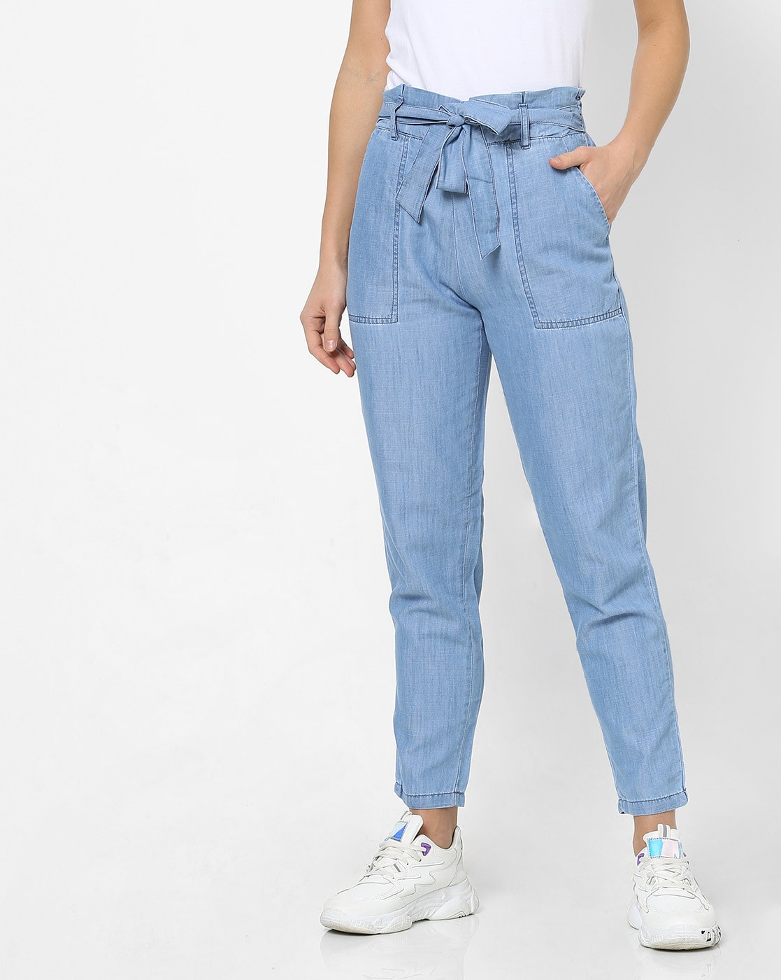 KRAUS JEANS Trousers and Pants  Buy KRAUS JEANS High  Rise Paper Bag Pants  Blue Online  Nykaa Fashion