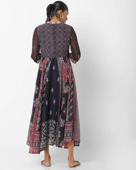 Mandarin Collar Printed A-line Dress (Image - 3)