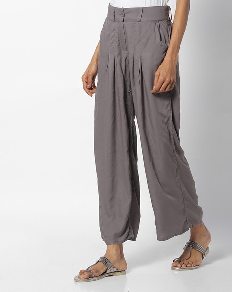 Womens High Waist Solid Inverted-Pleated Wide Leg Casual Vented Baggy Pants  Long Trousers | Wish