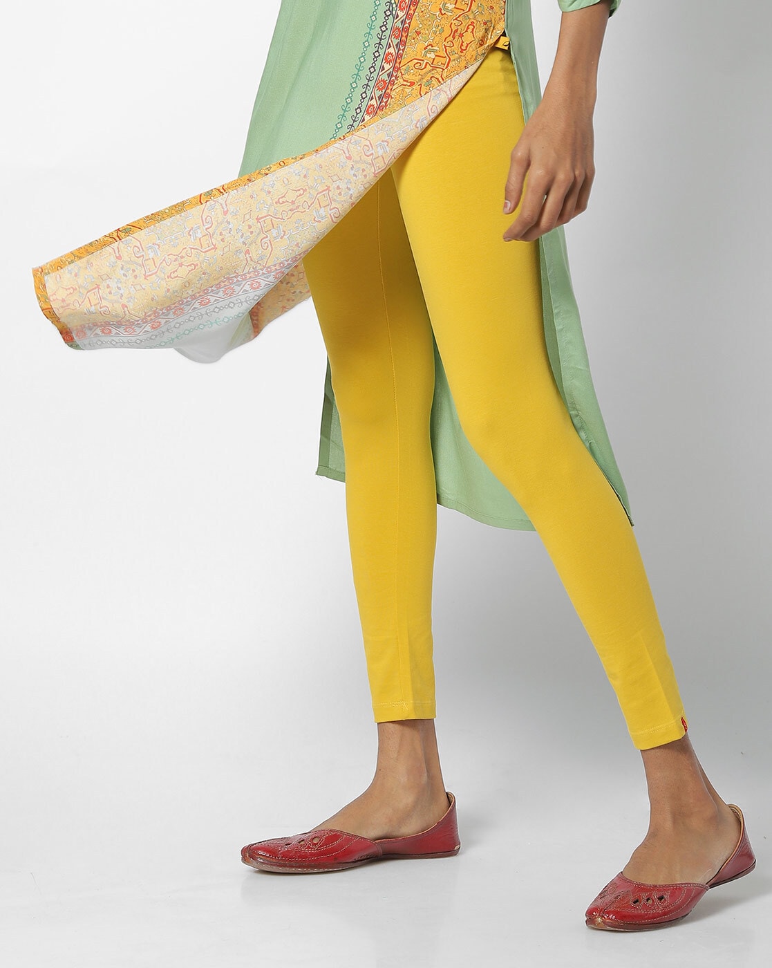 Yellow Color 4 Way Cotton Lycra Ankle length Leggings - Zakarto