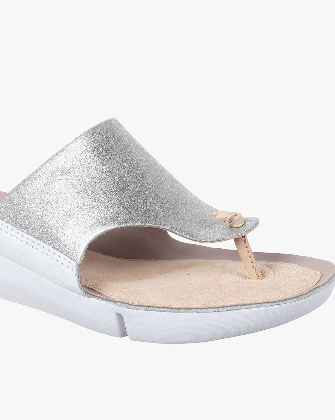 clarks silver flat sandals