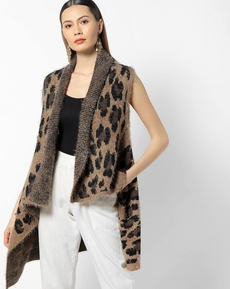 brown cow print cardigan