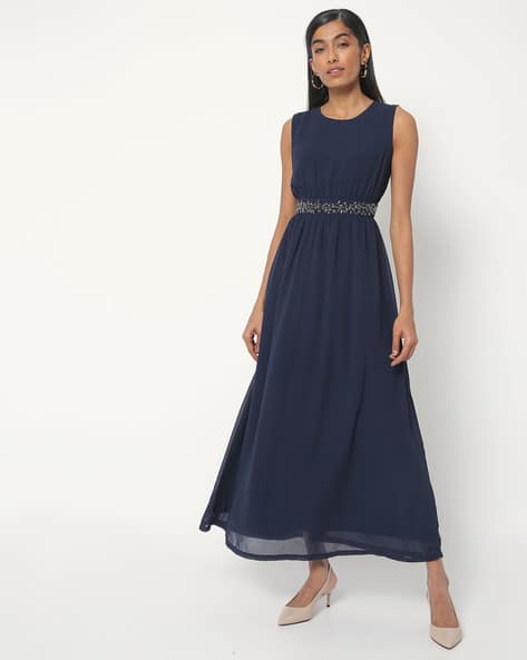 FABALLEY Embellished Round-Neck Maxi Gown