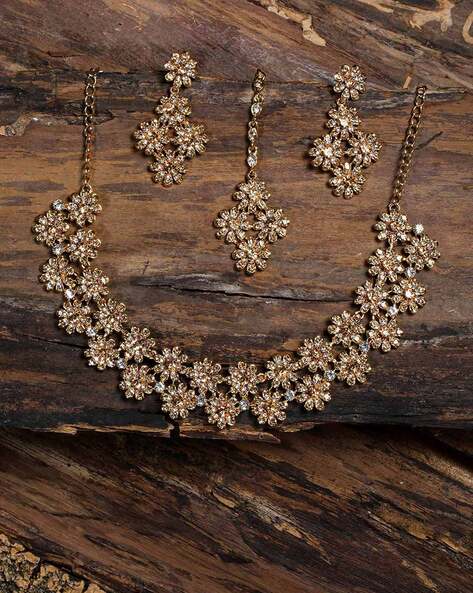 Rose Gold Plated Necklace set with Peach color Kundan Jewellery Sets