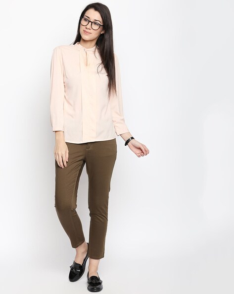 Pink Solid Ankle-Length Formal Women Tapered Fit Trousers - Selling Fast at  Pantaloons.com