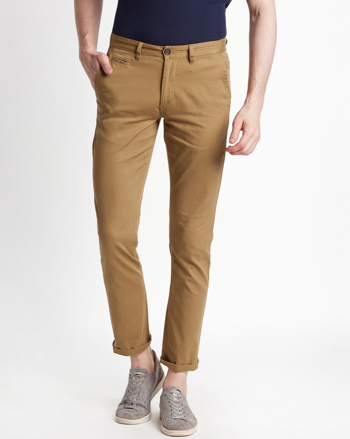 Byford by Pantaloons Olive Drab Cotton Slim Fit Texture Trousers