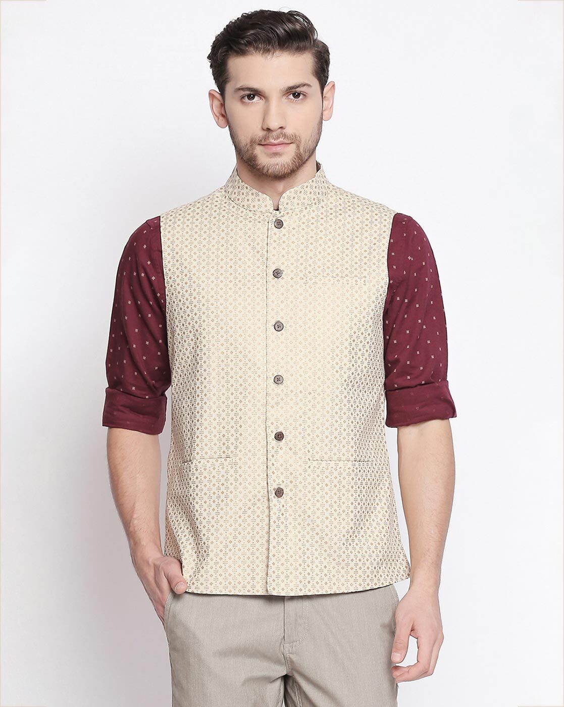 beige waistcoat combination