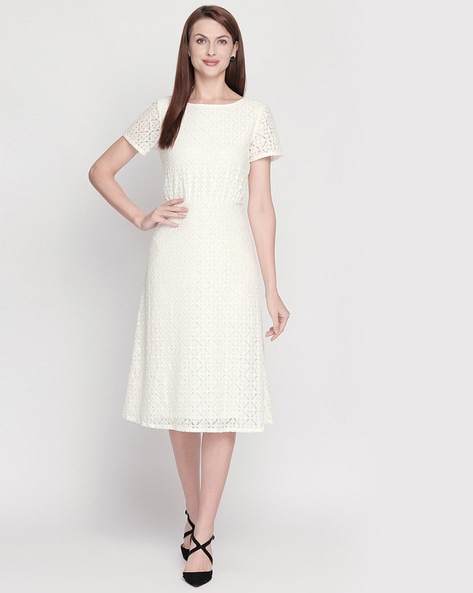 Buy ishin Womens Viscose Rayon Embroidered White Knee Length ALine  IndoWestern Dress at Amazonin