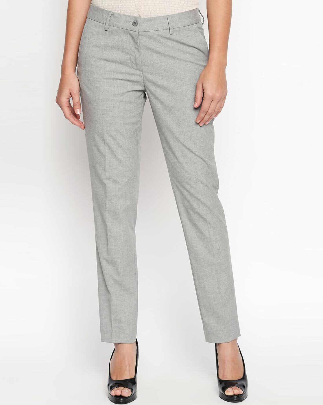 Medium Blue Self Design Trousers - Selling Fast at Pantaloons.com