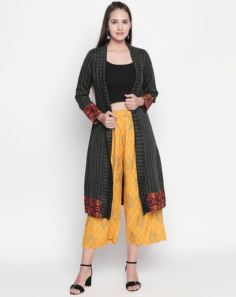 Striped Open-Front Knitted Shrug