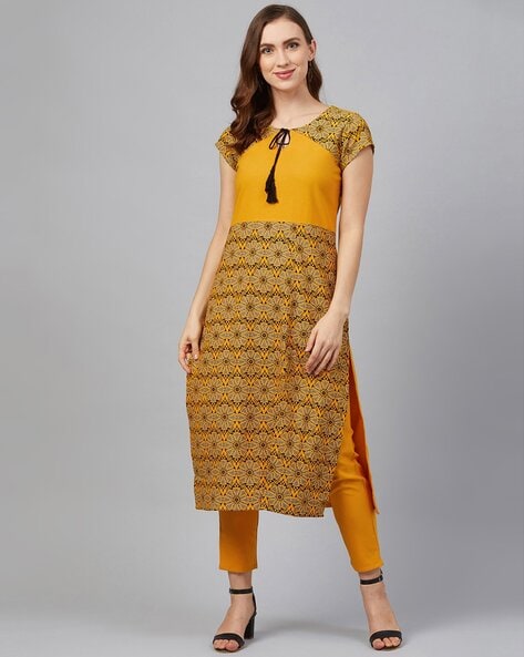 Multicolor Regular Ankle Length Straight Paints With Long Kurtis