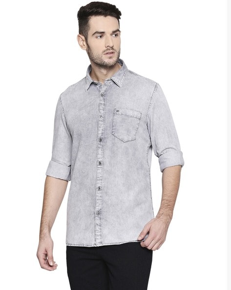 Buy Kuons Avenue Teal Slim fit Denim Shirt for Men Online @ Tata CLiQ
