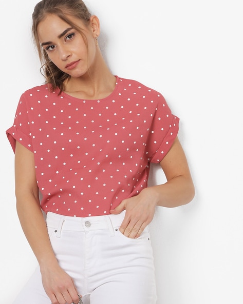 Women Polka-Dot Print Peach Top