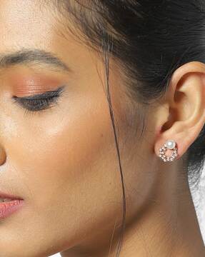 Zaveri Pearls Womens Cubic Zirconia Studded Earring White 