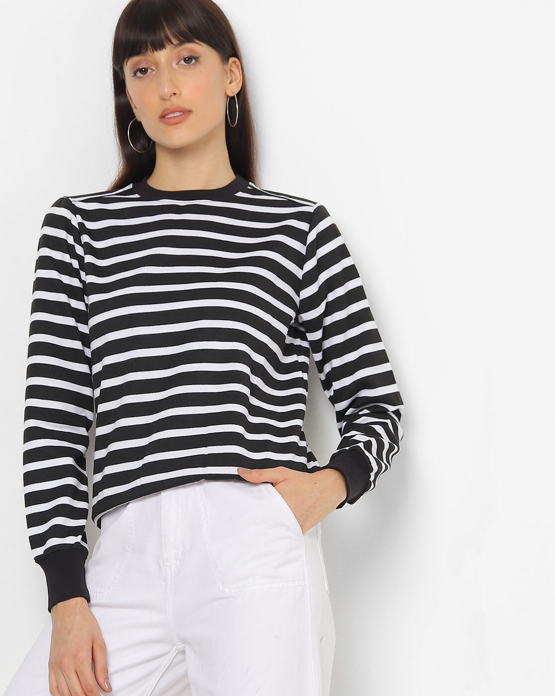 black and white striped sweatshirt womens