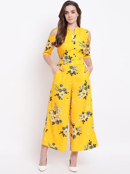 yellow print jumpsuit