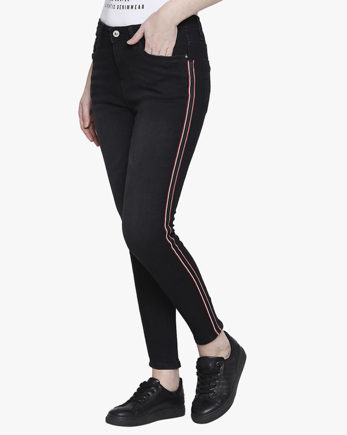 Buy Enviously Young Women Blue Slim Fit Mid Rise Clean Look Stretchable  Side Striped Jeans - Jeans for Women 12711734 | Myntra