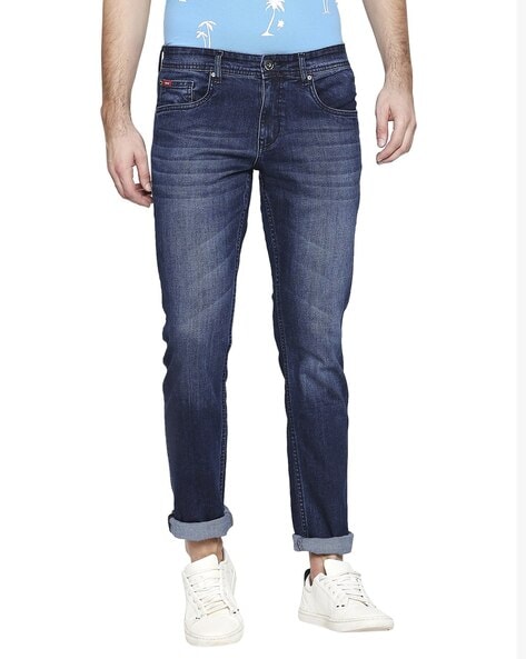 Low-Rise Washed Slim Fit Jeans