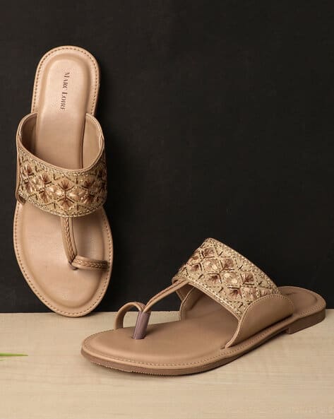 Embroidered Toe-Ring Flat Sandals (Image - 1)