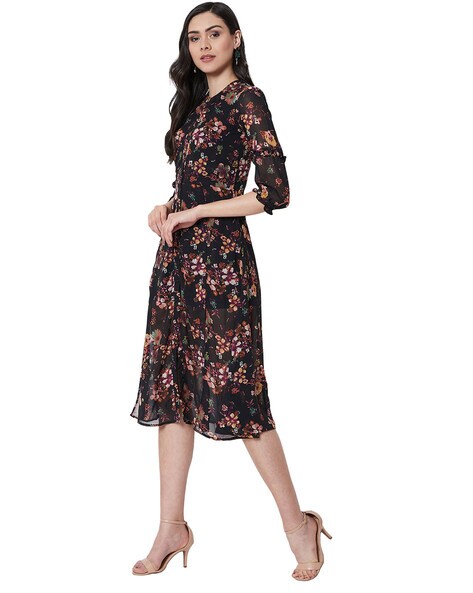 Passionate love black outlet floral print midi dress