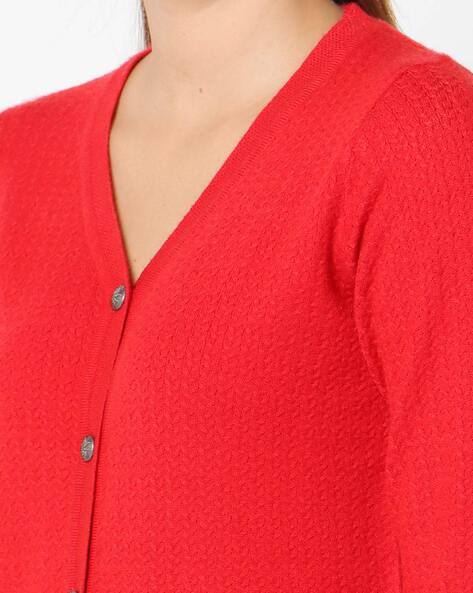 red button down sweater