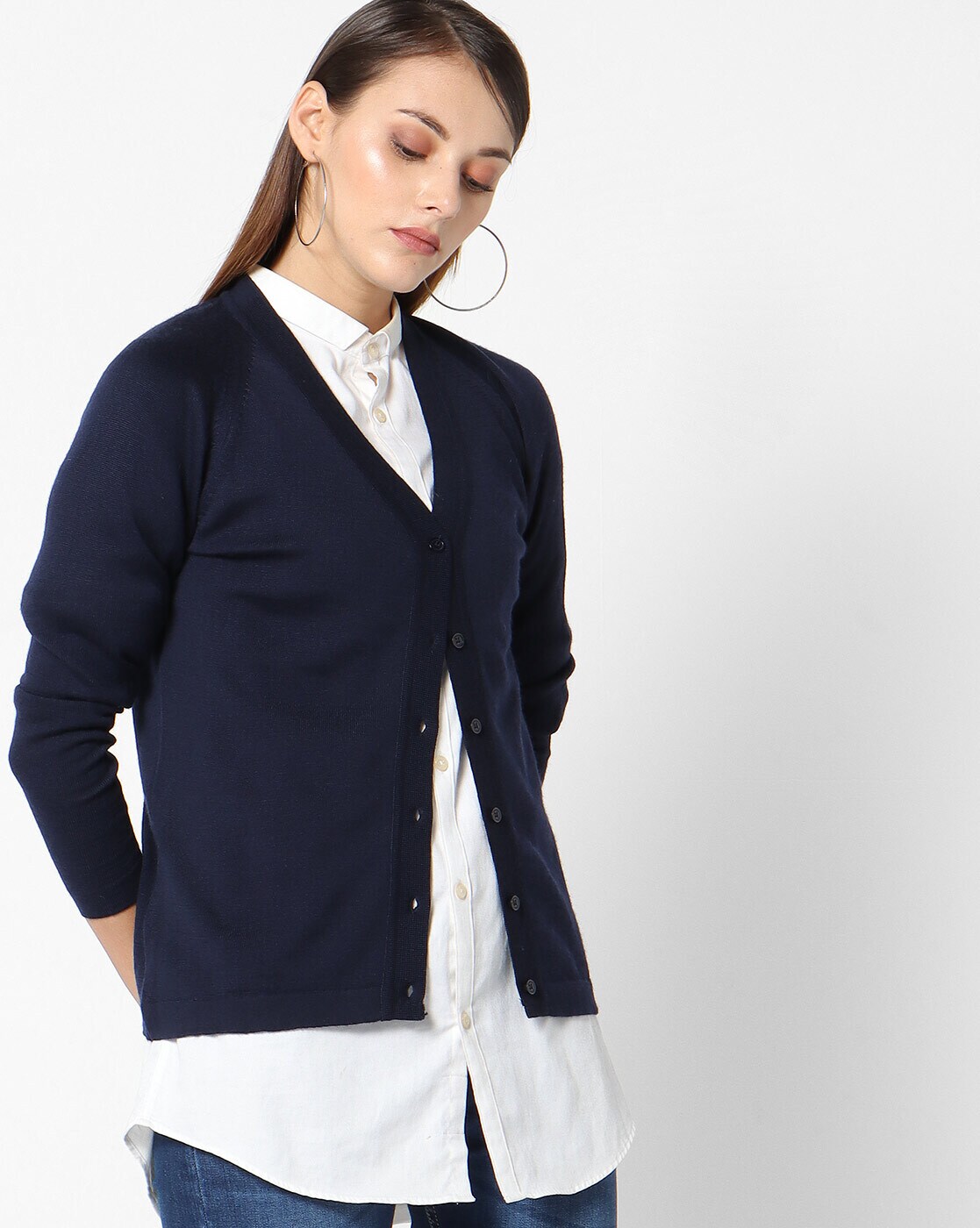 navy v neck cardigan women's