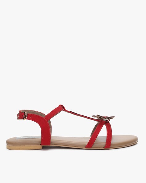 red flat strappy sandals