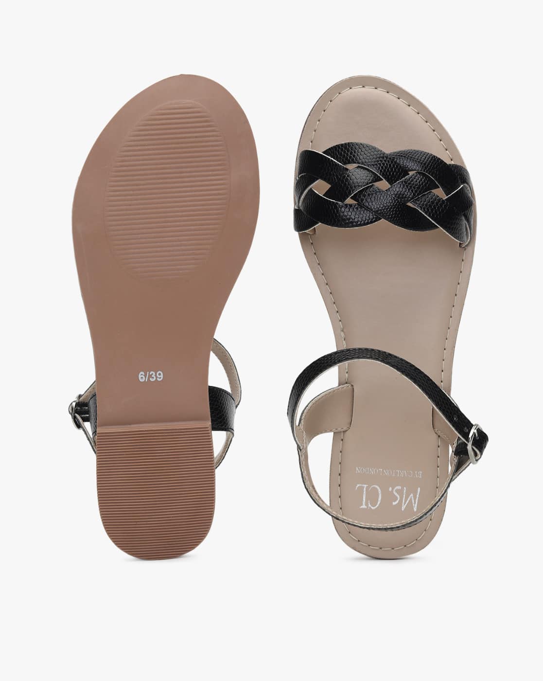 Textured Ankle-Strap Flat Sandals - Main Image