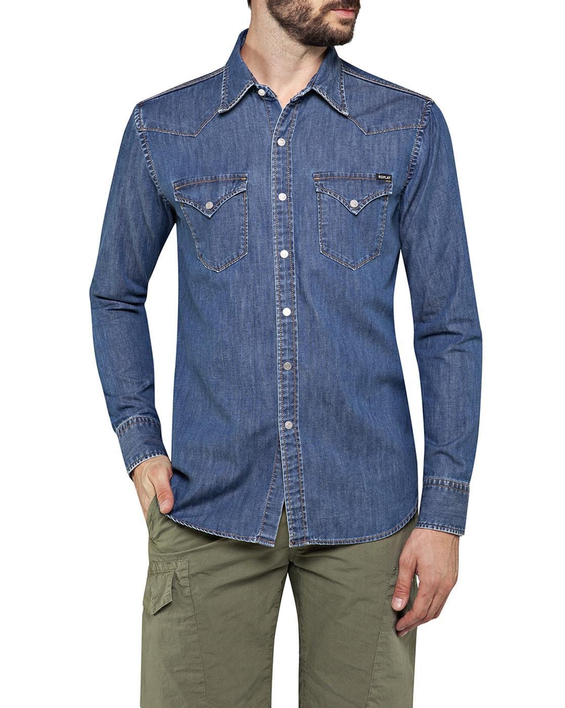 mens slim fit denim shirt