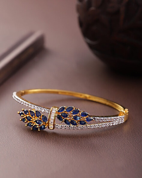 Bangle Cuff Bracelet With Slice Sapphire And 0.35ct Round Diamond,14k –  BelAir Jewelry