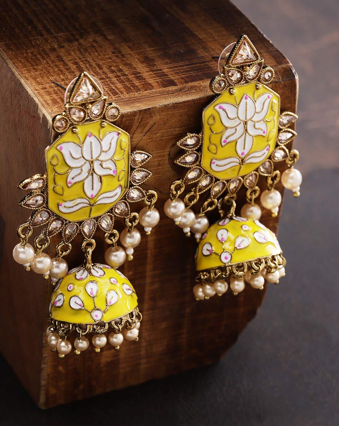 fcity.in - Shimmering Graceful Stone Morr Jhumka For And Women Yellow Color