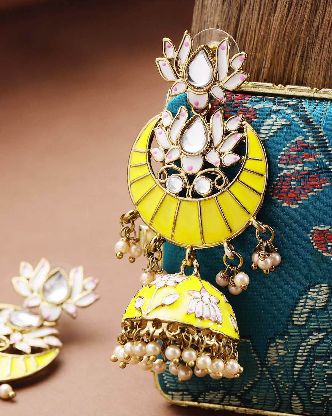 Flipkart.com - Buy Kaeya Ethnic Bridal Peacock Designer Gold Meenakari  Jhumka Earrings Beads Alloy Jhumki Earring Online at Best Prices in India