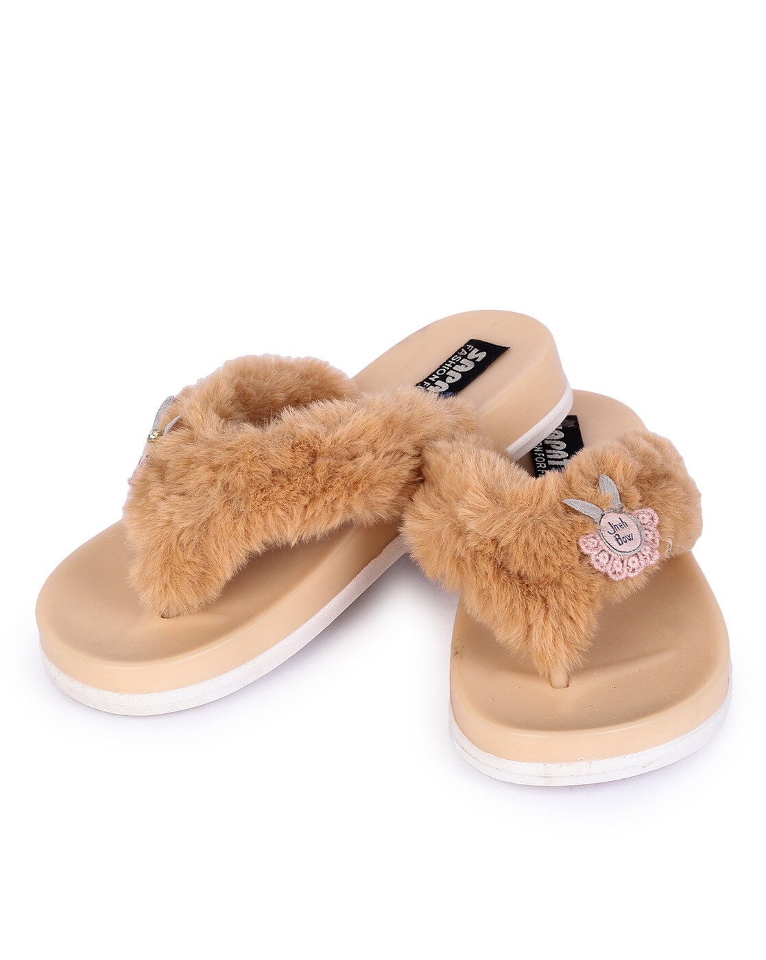 faux fur thong slippers