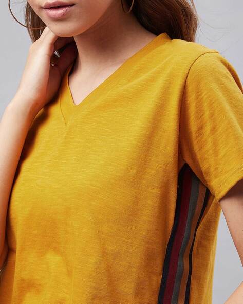 LASTINCH Solid Women V Neck Yellow T-Shirt - Buy LASTINCH Solid Women V  Neck Yellow T-Shirt Online at Best Prices in India