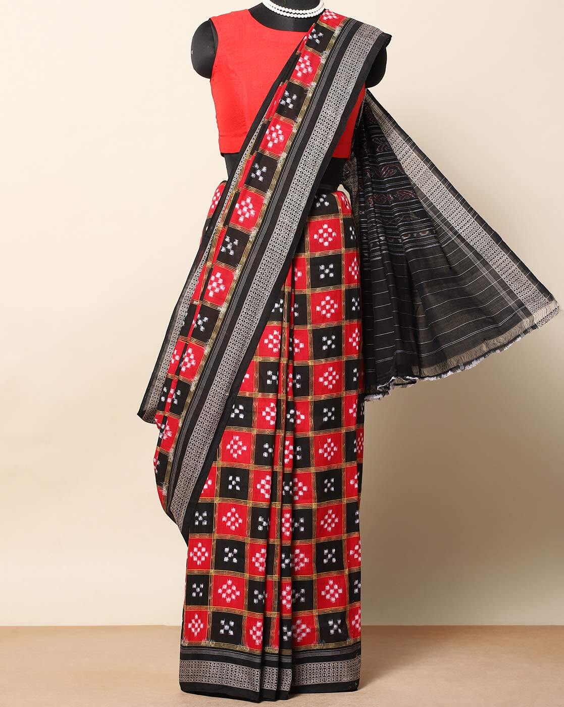 Sambalpuri silk big red black passapali design border saree color - re –  BeGorgeousByPS