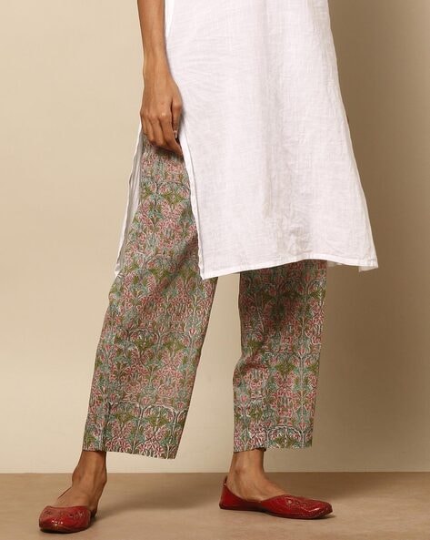 Printed Straight Cotton Pants with Elasticated Waist