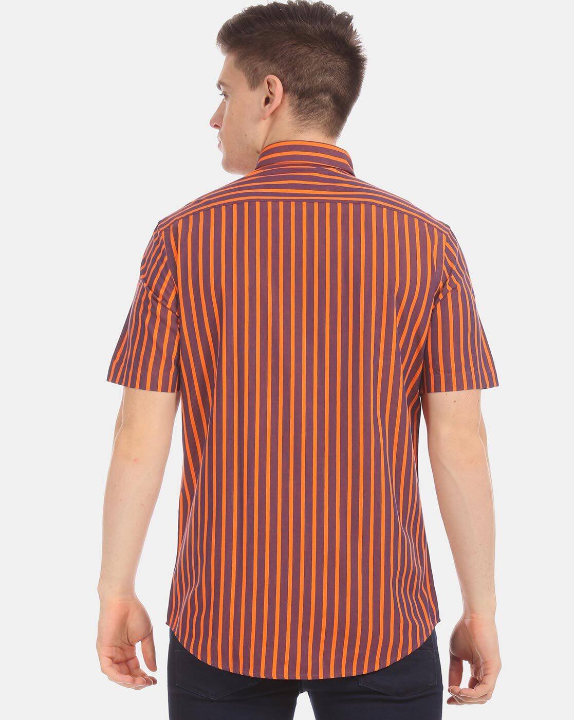 black orange striped shirt