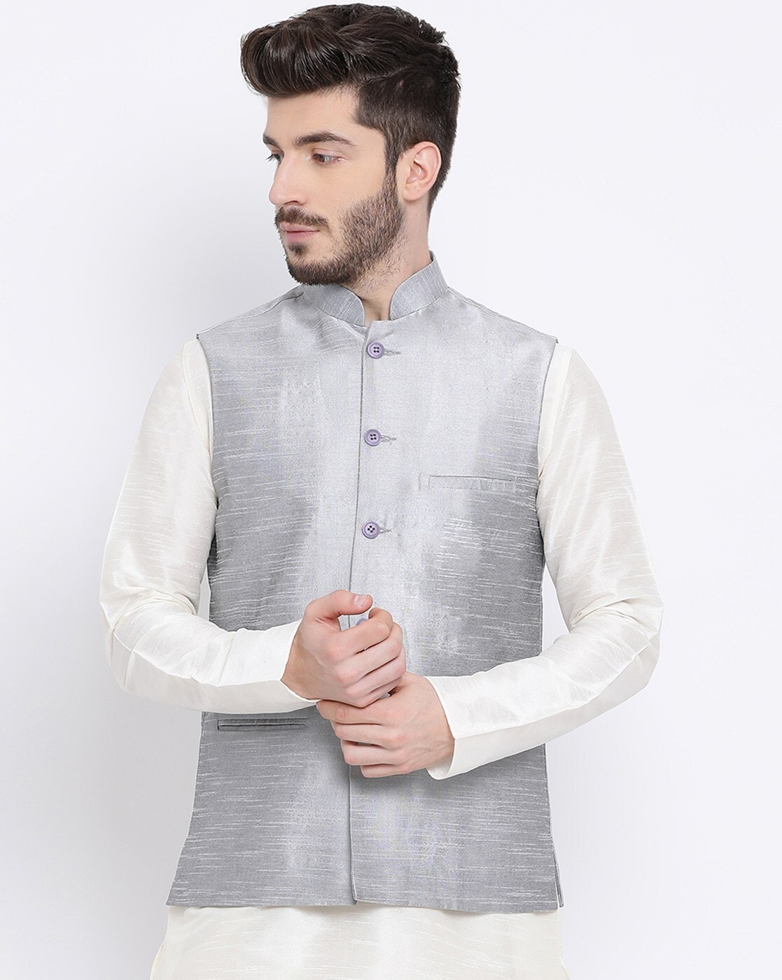 silver nehru jacket