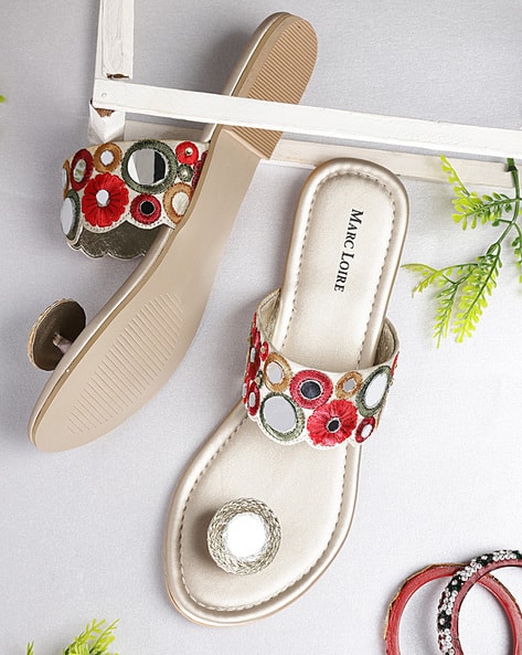 Embroidered Flat Sandals with Mirror-Work (Image - 1)