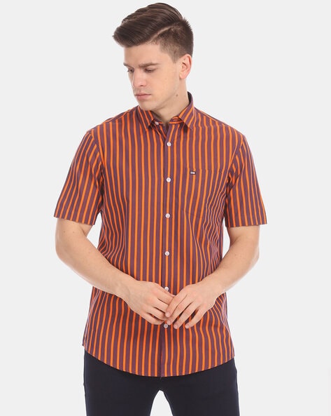 orange and black striped shirt