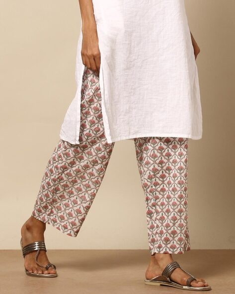 BAKVRI Work Pants for Women Cotton Linen Print Boho India