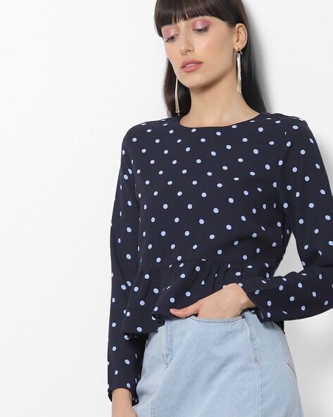 light blue polka dot top